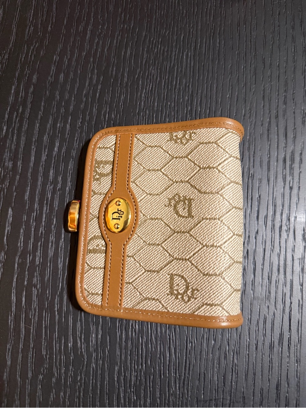 Christian Dior Monogram Honeycomb Canvas Coin Purse with Gold Hardware Like New!